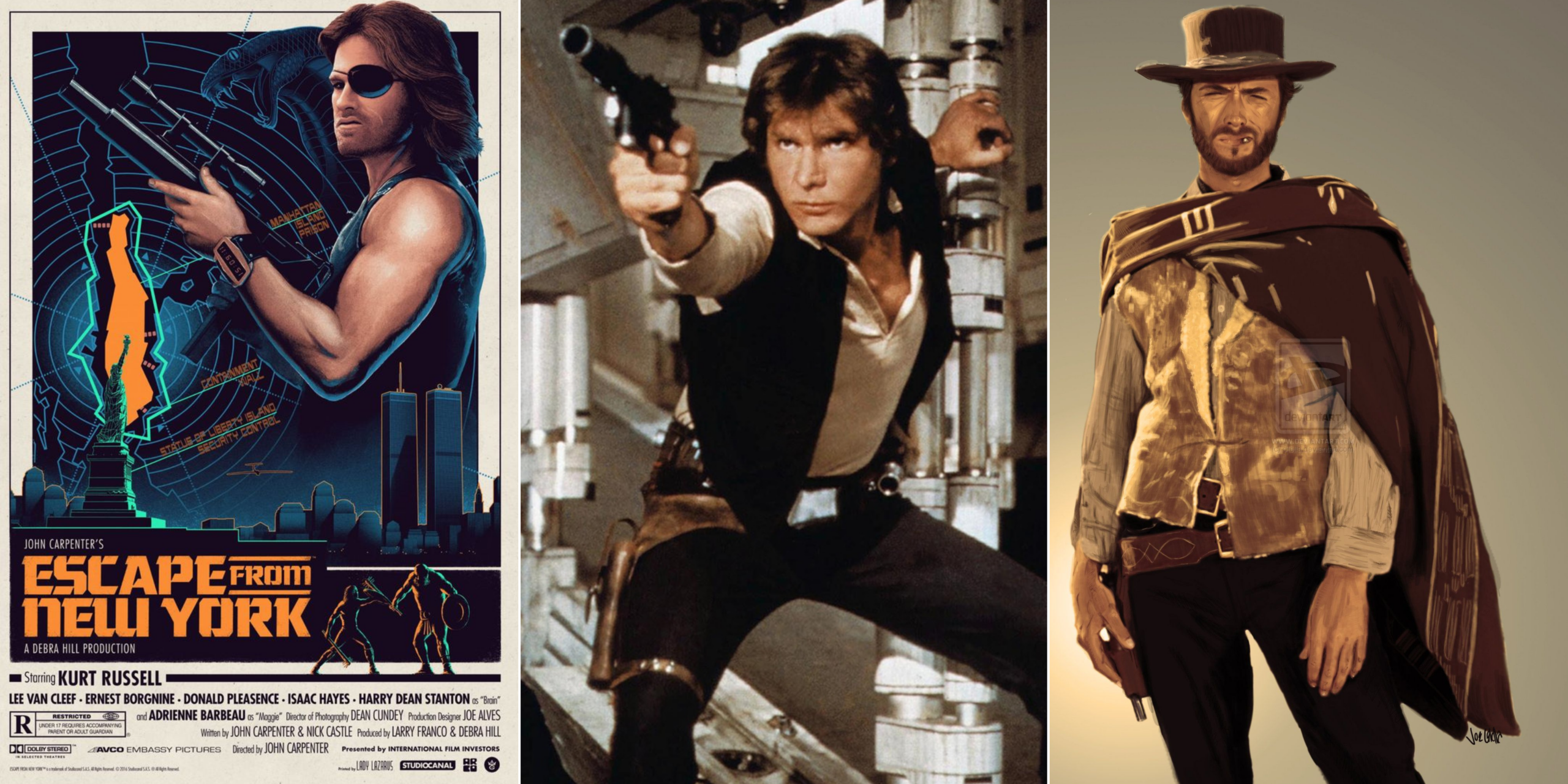 The Top Ten Antiheroes Movie Essentials featuring Han Solo, the Man With No Name, and Snake Plissken